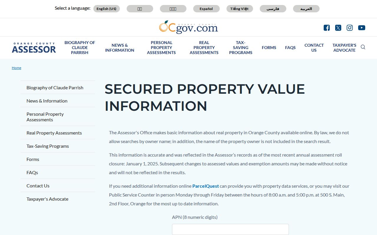 Orange people search APN-only assessor lookup