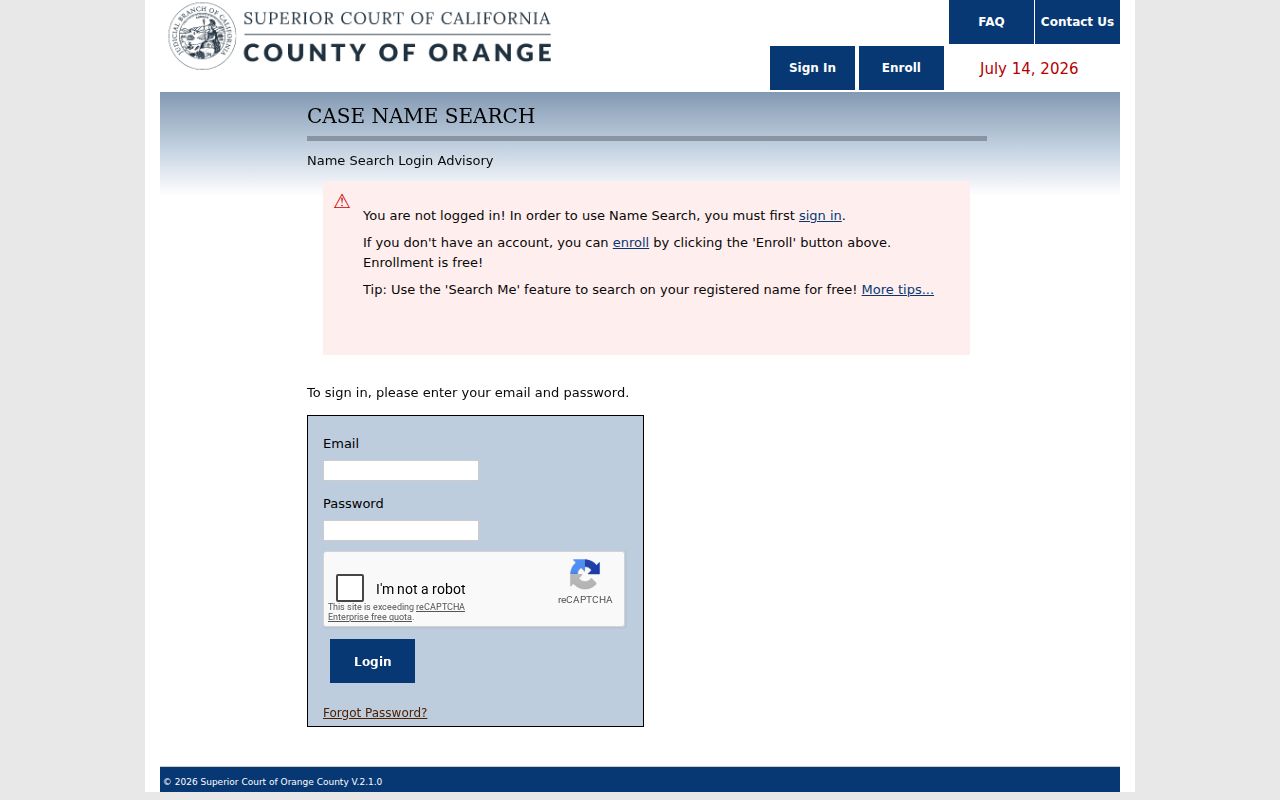 Orange people search court name search enrollment