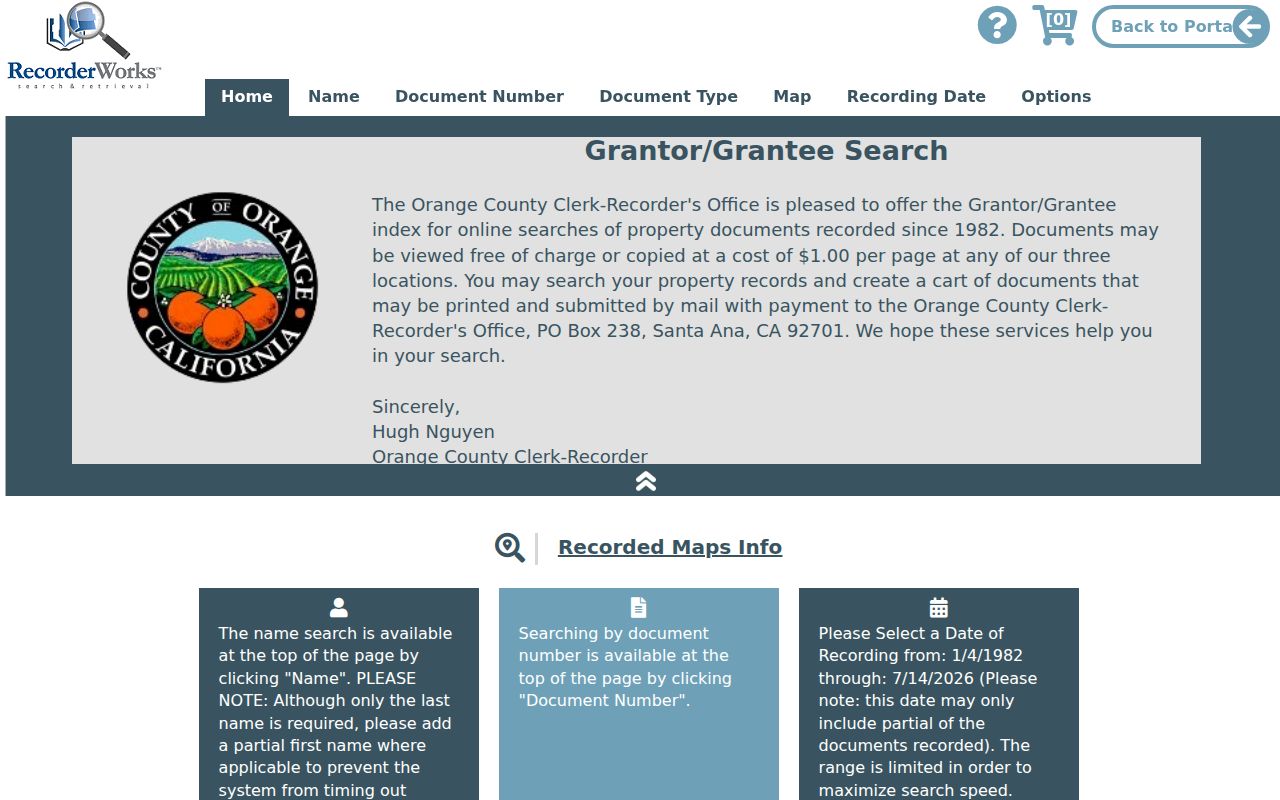 Orange people search RecorderWorks name and deed index