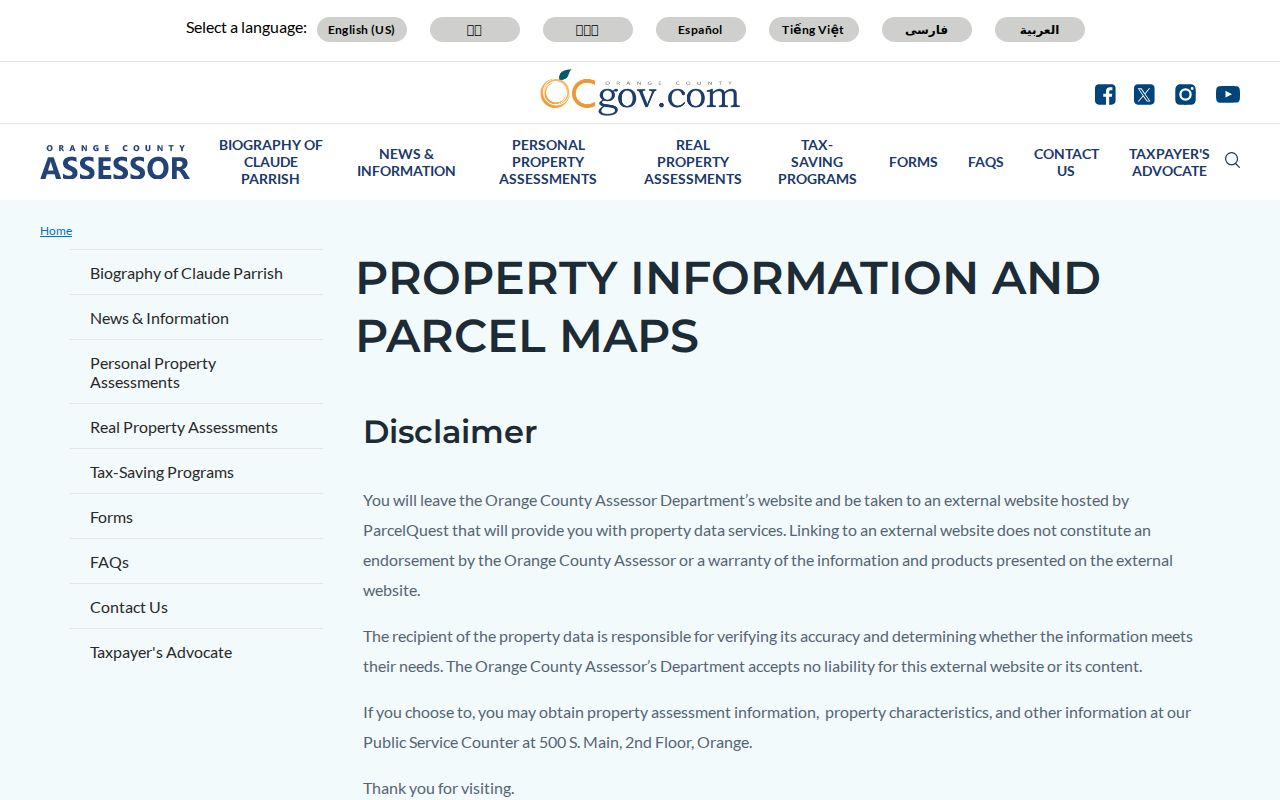 Orange public records Assessor property information and parcel services