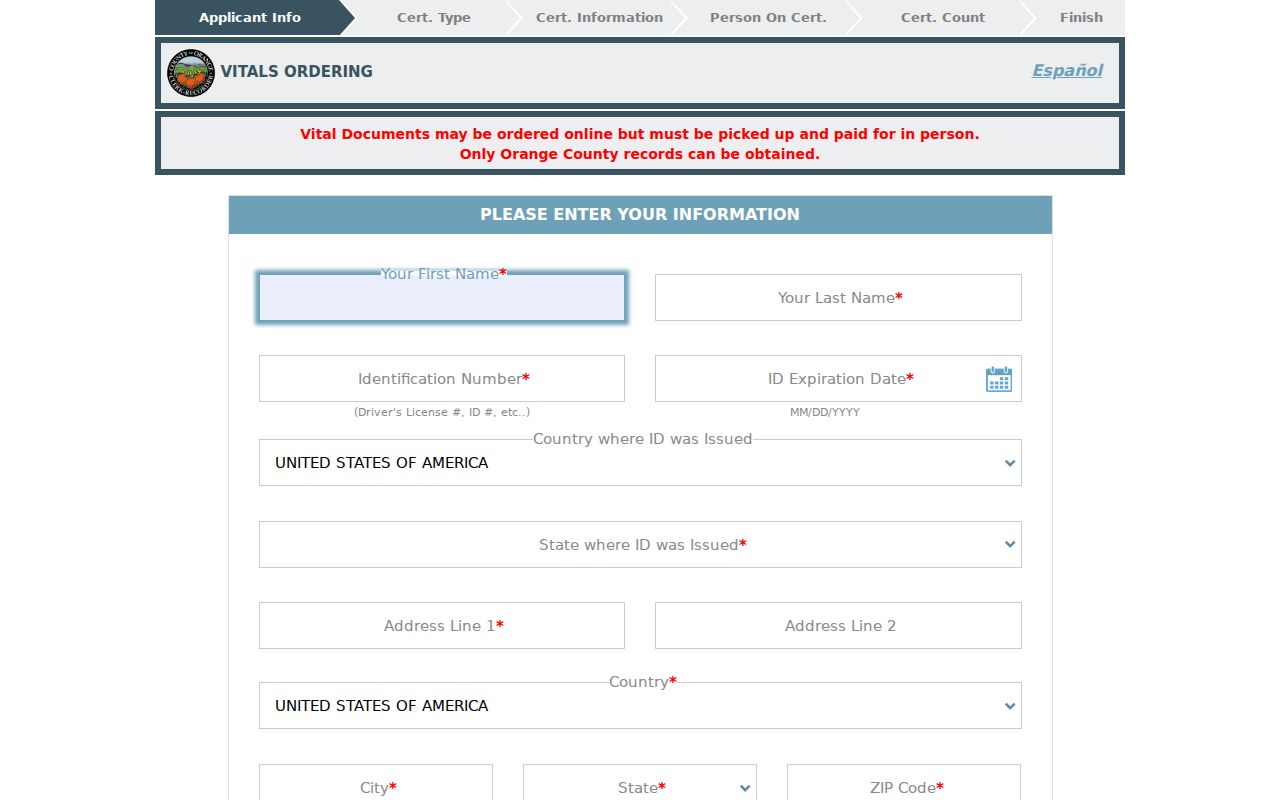 Orange public records vital document ordering workflow
