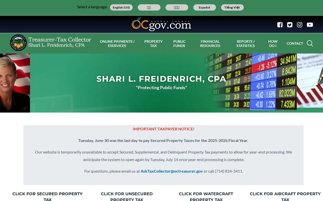 Orange public records Treasurer-Tax Collector tax bill search