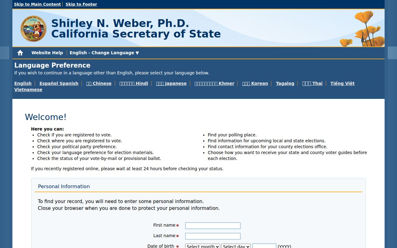 Orange voter registration records My Voter Status screen
